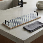 Set of Two Blue Solid Wood Geometric Serving Tray With Handles  Warm Home View