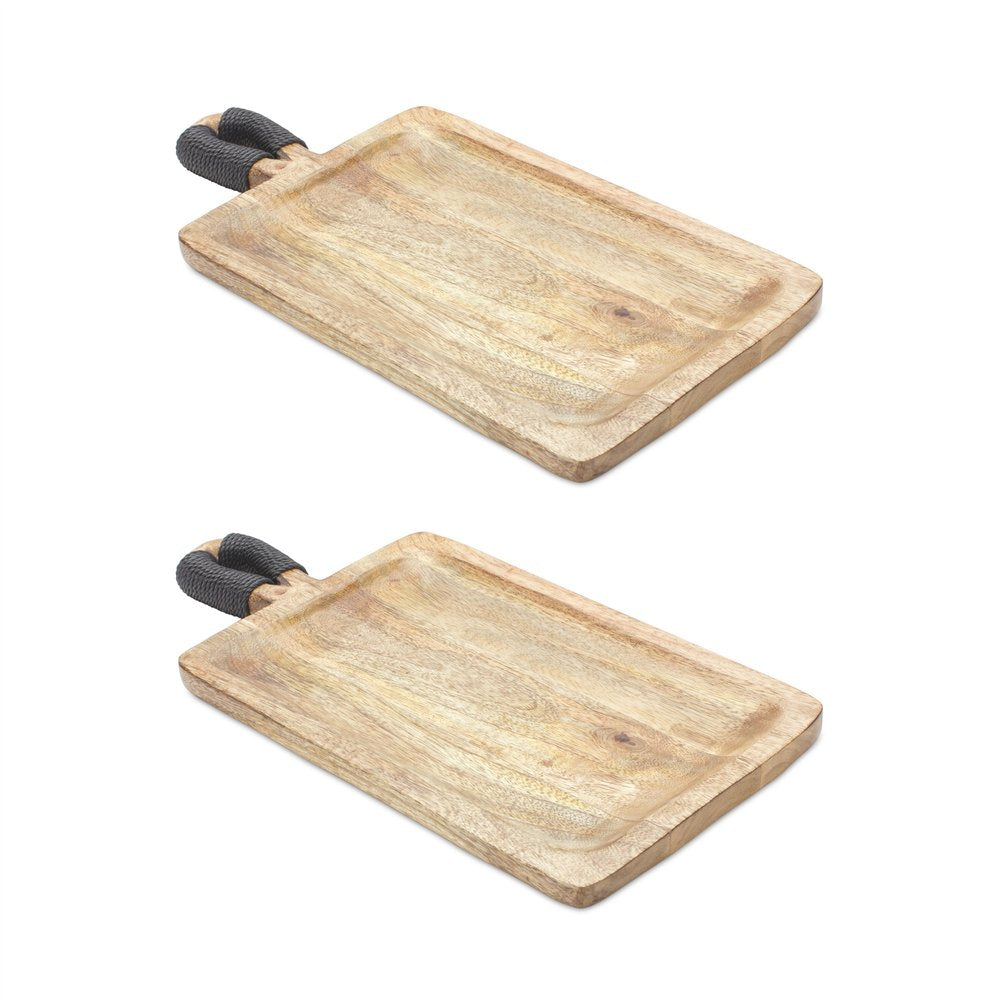Set of Two Brown Solid Wood Cheese Boards  Warm Home View