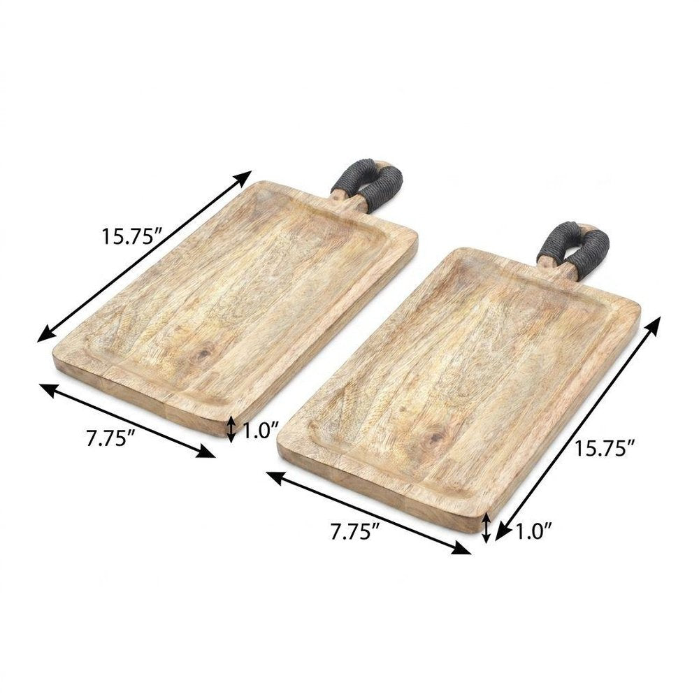 Set of Two Brown Solid Wood Cheese Boards  Warm Home View