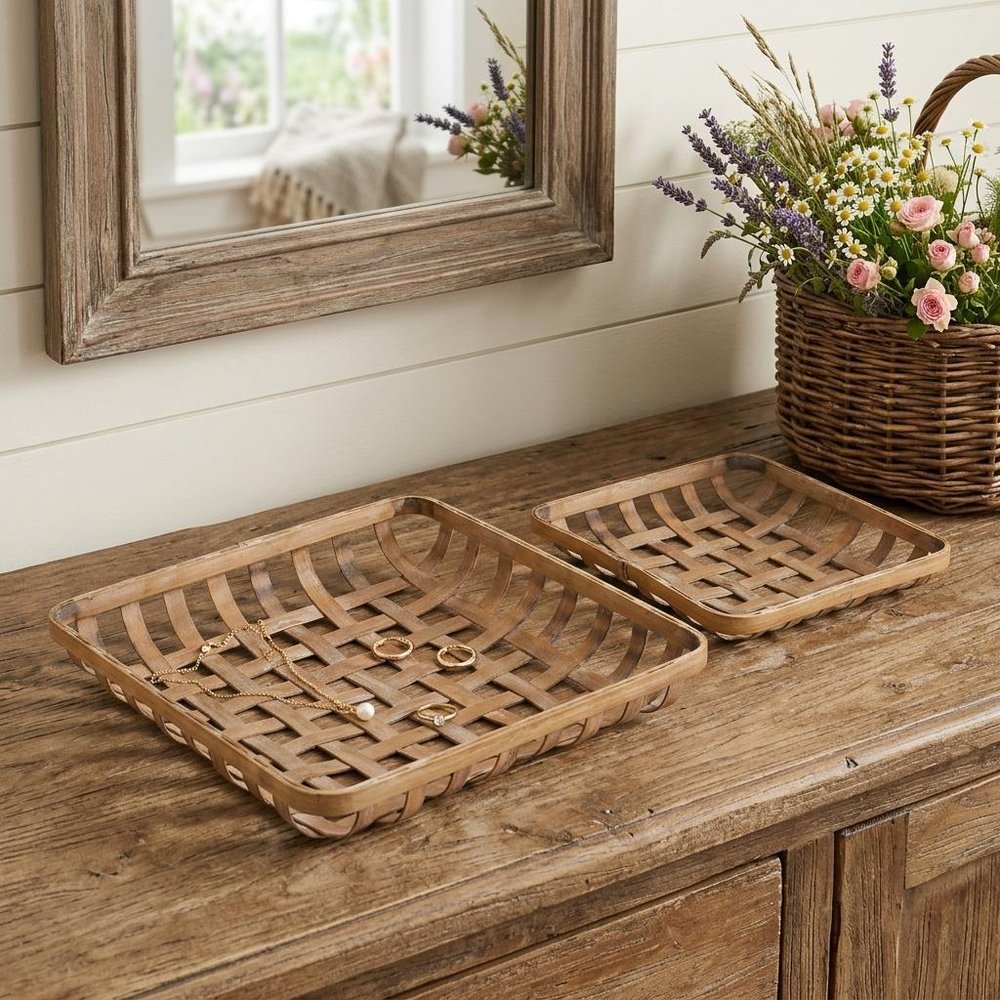 Set of Two Brown Square Bamboo Vanity Tray  Warm Home View