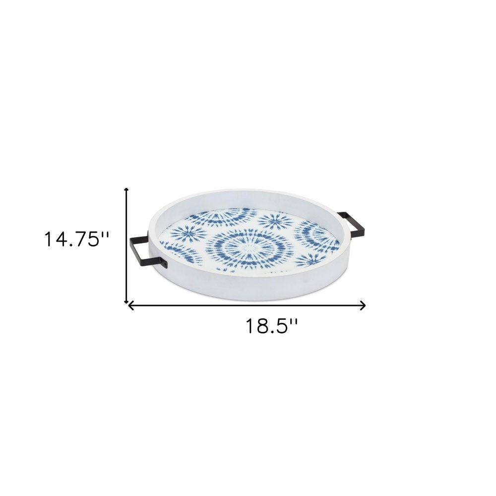 Set of Two Blue Round Solid Wood Vanity Tray With Handles  Warm Home View