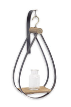 Set of Two Black Brown And Clear Cylinder Glass Metal And Wood Wall Vase  Warm Home View