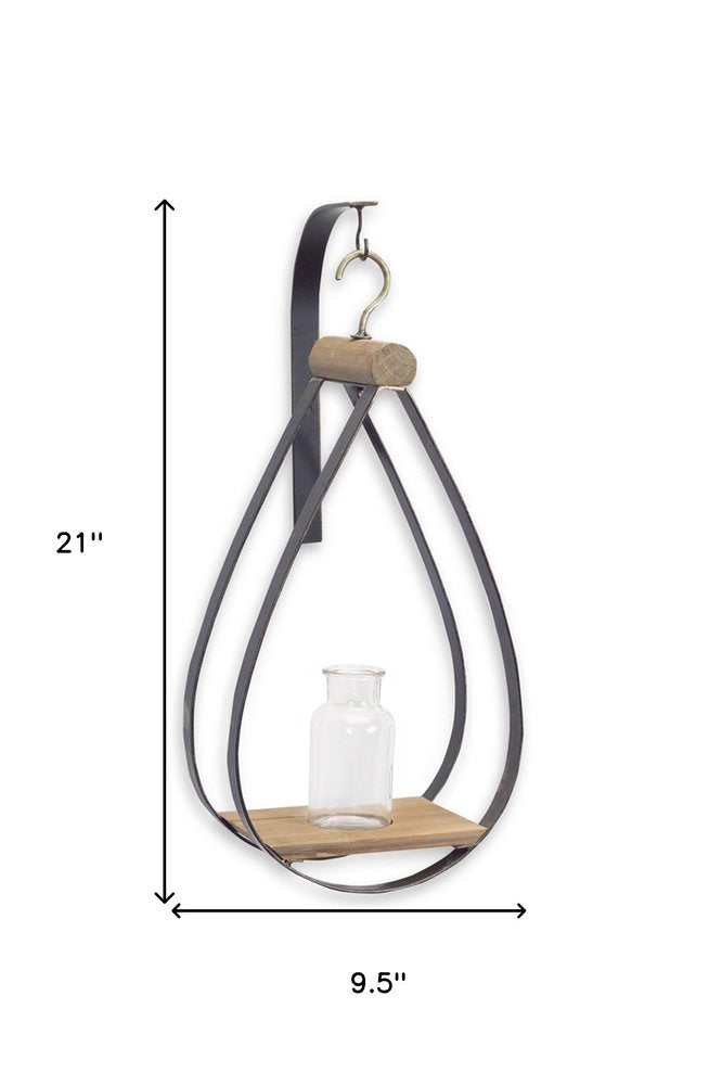 Set of Two Black Brown And Clear Cylinder Glass Metal And Wood Wall Vase  Warm Home View
