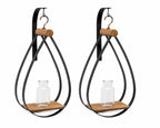 Set of Two Black Brown And Clear Cylinder Glass Metal And Wood Wall Vase  Warm Home View