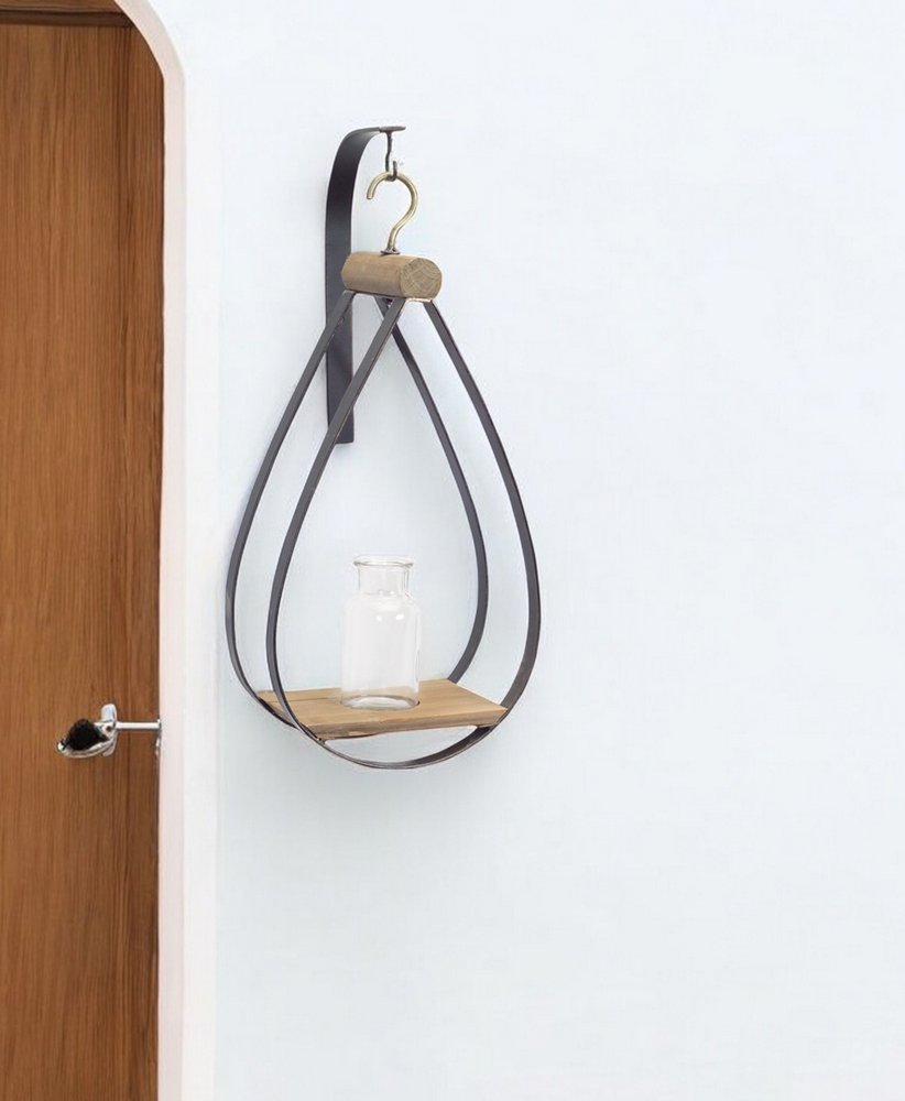 Set of Two Black Brown And Clear Cylinder Glass Metal And Wood Wall Vase  Warm Home View