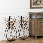 Set of Two Black Brown And Clear Cylinder Glass Metal And Wood Wall Vase  Warm Home View