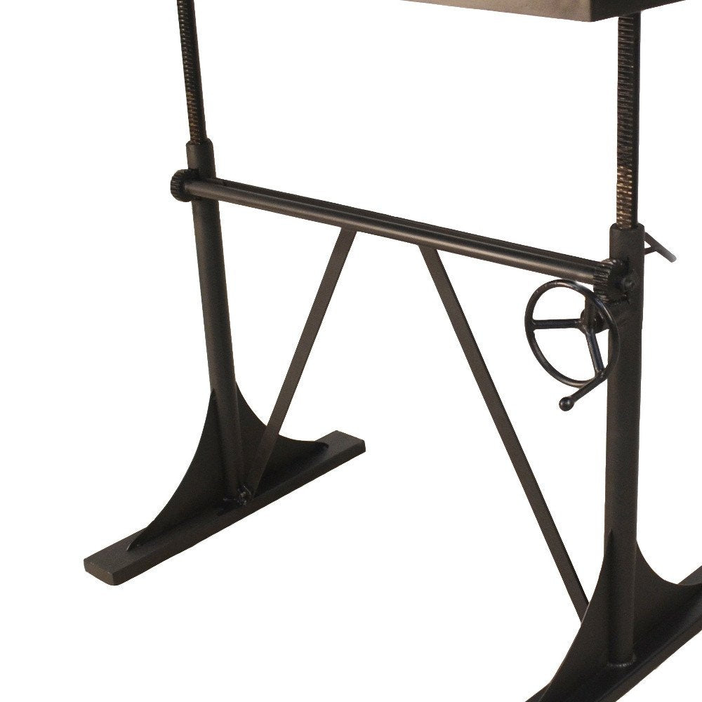 Adjustable Height Brown and Black Solid Wood and Iron Writing Desk  Warm Home View