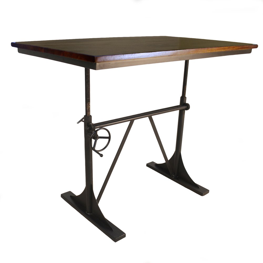 Adjustable Height Brown and Black Solid Wood and Iron Writing Desk  Warm Home View