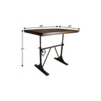 Adjustable Height Brown and Black Solid Wood and Iron Writing Desk  Warm Home View