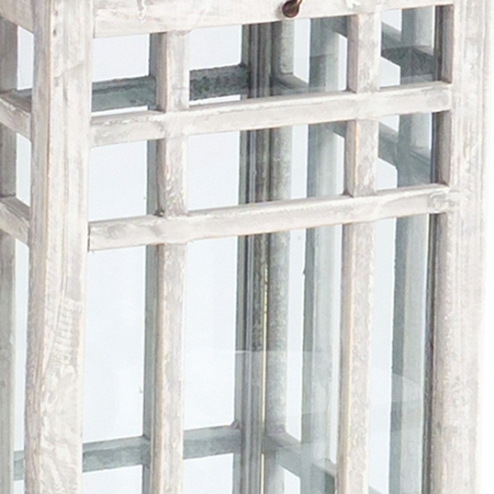 Set of Two White And Silver Distressed Geometric Metal Floor Lantern Candle Holders  Warm Home View