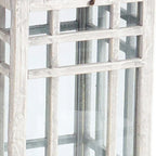 Set of Two White And Silver Distressed Geometric Metal Floor Lantern Candle Holders  Warm Home View