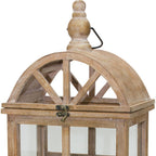 Set of Two Natural Distressed Geometric Wood And Glass Floor Lantern Candle Holders  Warm Home View