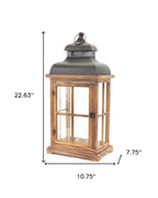 Set of Two Natural and Black Glass Wood and Metal Floor Lantern Candle Holders  Warm Home View