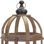 Set of Two Brown Distressed Wood And Glass Floor Lantern Candle Holders  Warm Home View