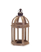 Set of Two Brown Distressed Wood And Glass Floor Lantern Candle Holders  Warm Home View