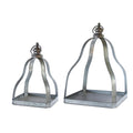 Set of Two Gray Distressed Galvanized Metal Tabletop Lantern Candle Holders  Warm Home View