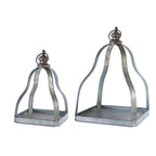 Set of Two Gray Distressed Galvanized Metal Tabletop Lantern Candle Holders  Warm Home View