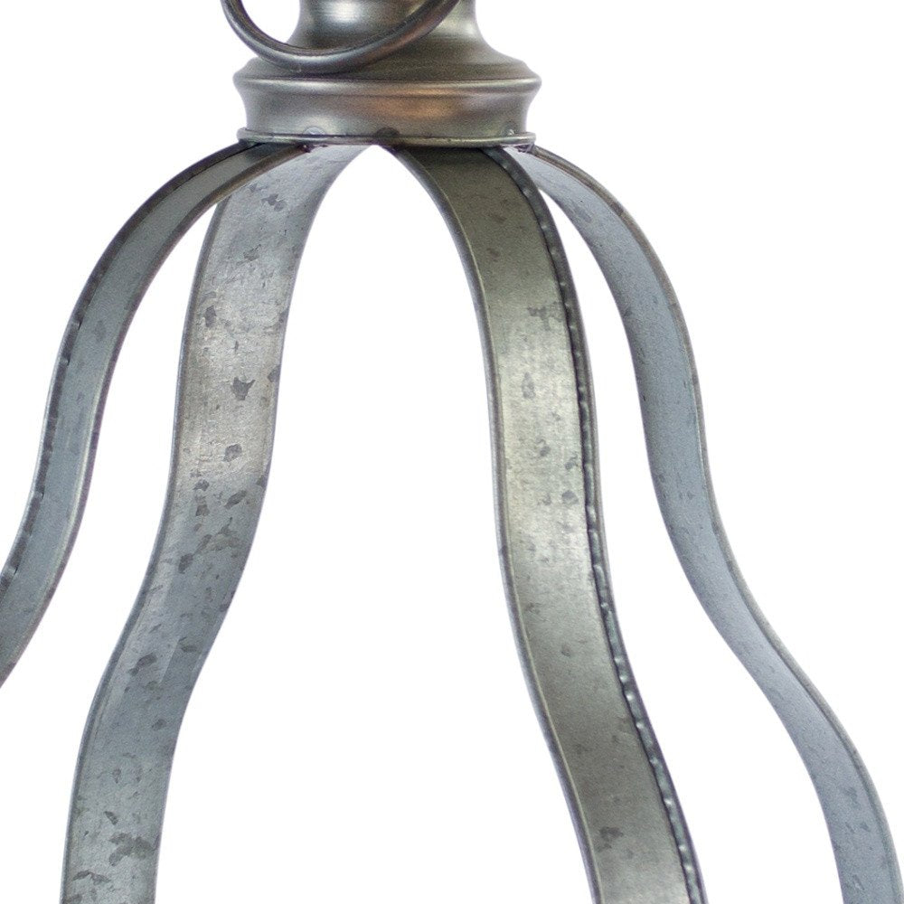 Set of Two Gray Distressed Galvanized Metal Tabletop Lantern Candle Holders  Warm Home View