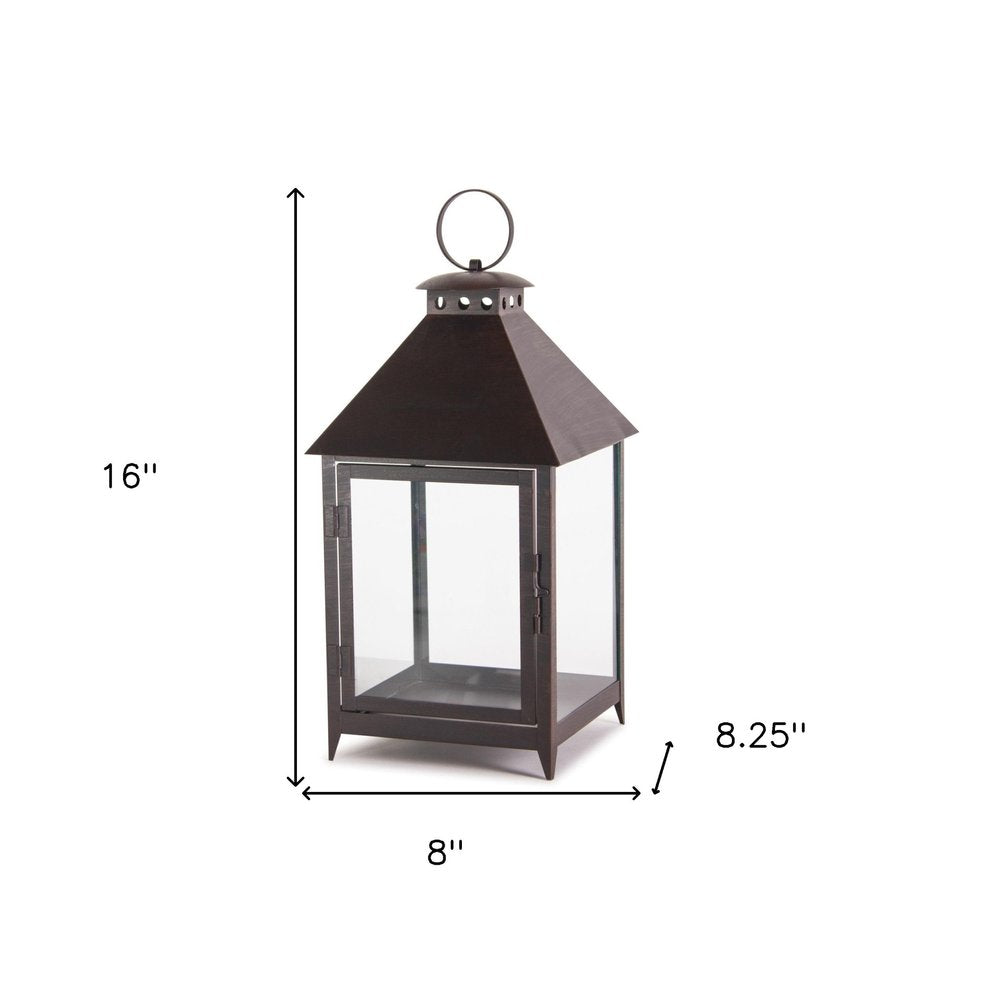 Set of Two Black Geometric Iron And Glass Floor Lantern Candle Holders  Warm Home View