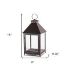 Set of Two Black Geometric Iron And Glass Floor Lantern Candle Holders  Warm Home View