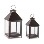 Set of Two Black Geometric Iron And Glass Floor Lantern Candle Holders  Warm Home View