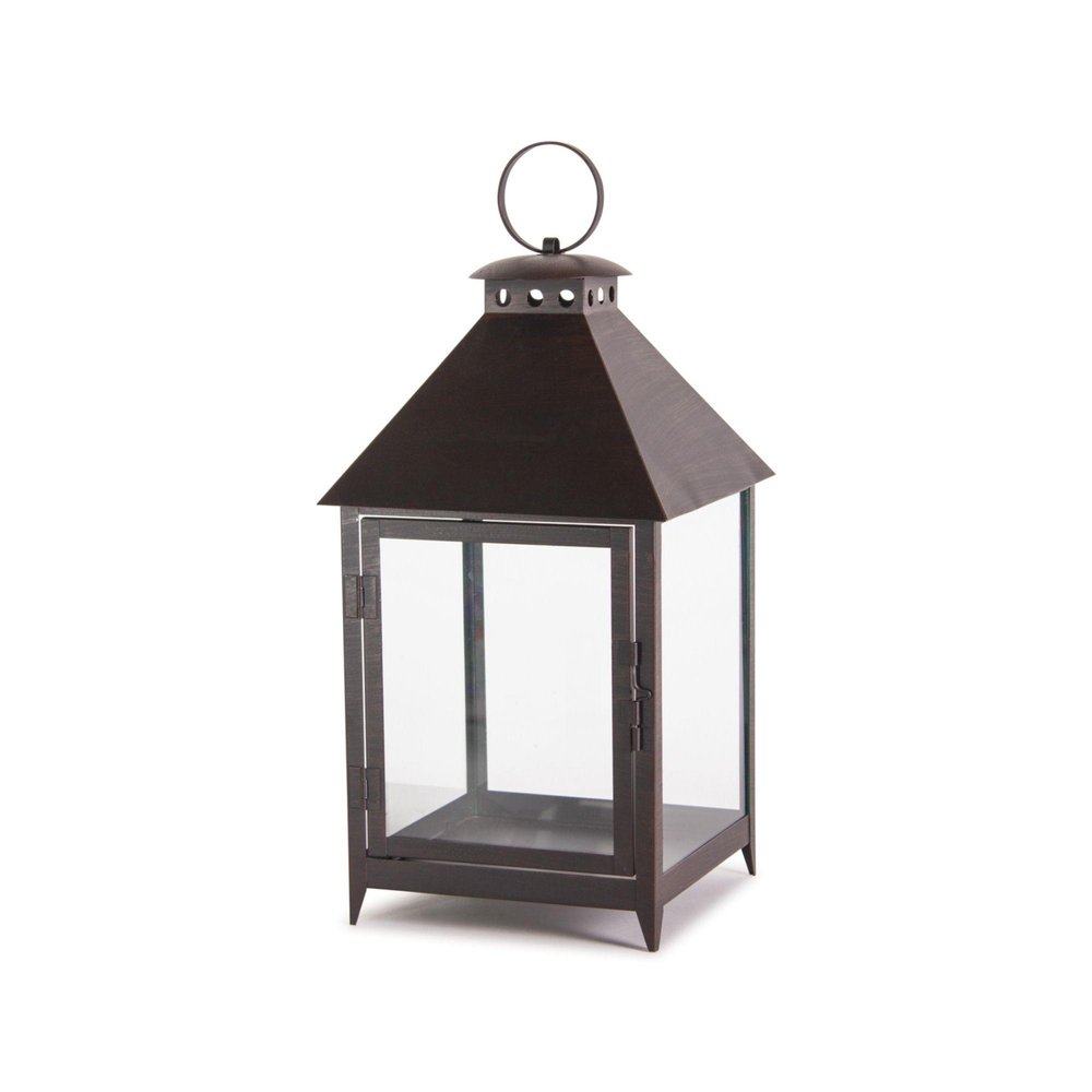 Set of Two Black Geometric Iron And Glass Floor Lantern Candle Holders  Warm Home View