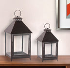 Set of Two Black Geometric Iron And Glass Floor Lantern Candle Holders  Warm Home View