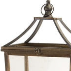 Set of Two Brown Distressed Geometric Wood And Metal Floor Lantern Candle Holders  Warm Home View