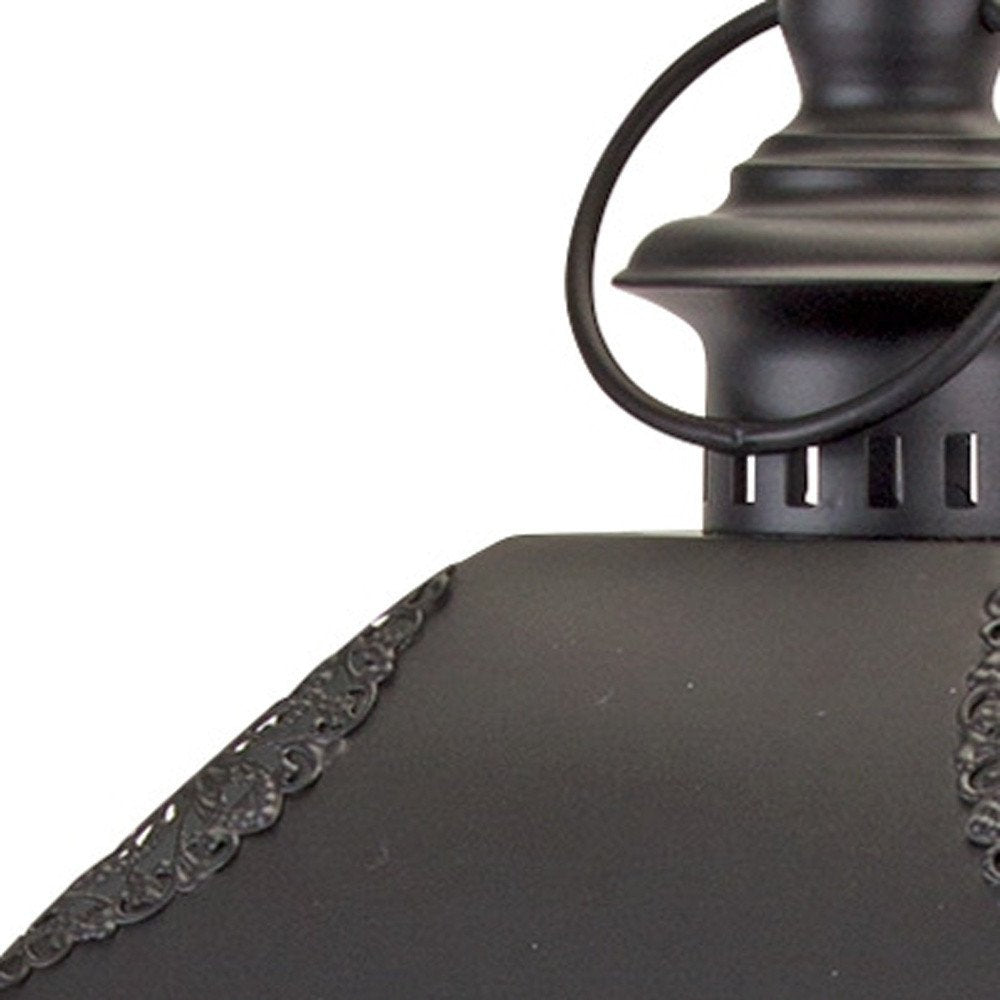 Set of Two White And Black Distressed Ornate Glass Wood And Metal Floor Lantern Candle Holders  Warm Home View
