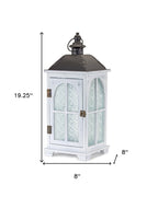 Set of Two White And Black Distressed Ornate Glass Wood And Metal Floor Lantern Candle Holders  Warm Home View