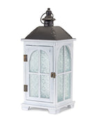 Set of Two White And Black Distressed Ornate Glass Wood And Metal Floor Lantern Candle Holders  Warm Home View