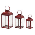 Set of Two Red Distressed Iron Floor Lantern Candle Holders  Warm Home View