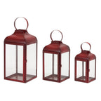Set of Two Red Distressed Iron Floor Lantern Candle Holders  Warm Home View