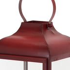 Set of Two Red Distressed Iron Floor Lantern Candle Holders  Warm Home View