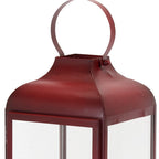 Set of Two Red Distressed Iron Floor Lantern Candle Holders  Warm Home View