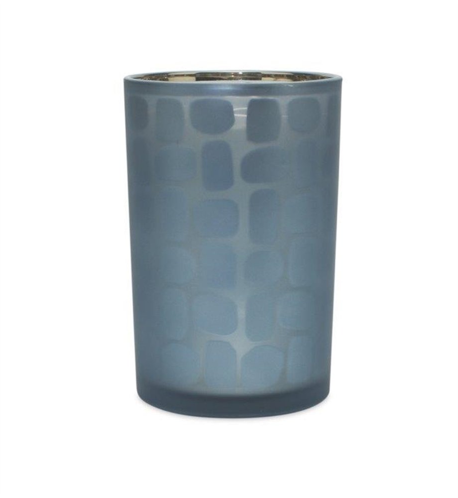 Set of Two Navy Blue Abstract Glass Tabletop Tealight Candle Holders  Warm Home View