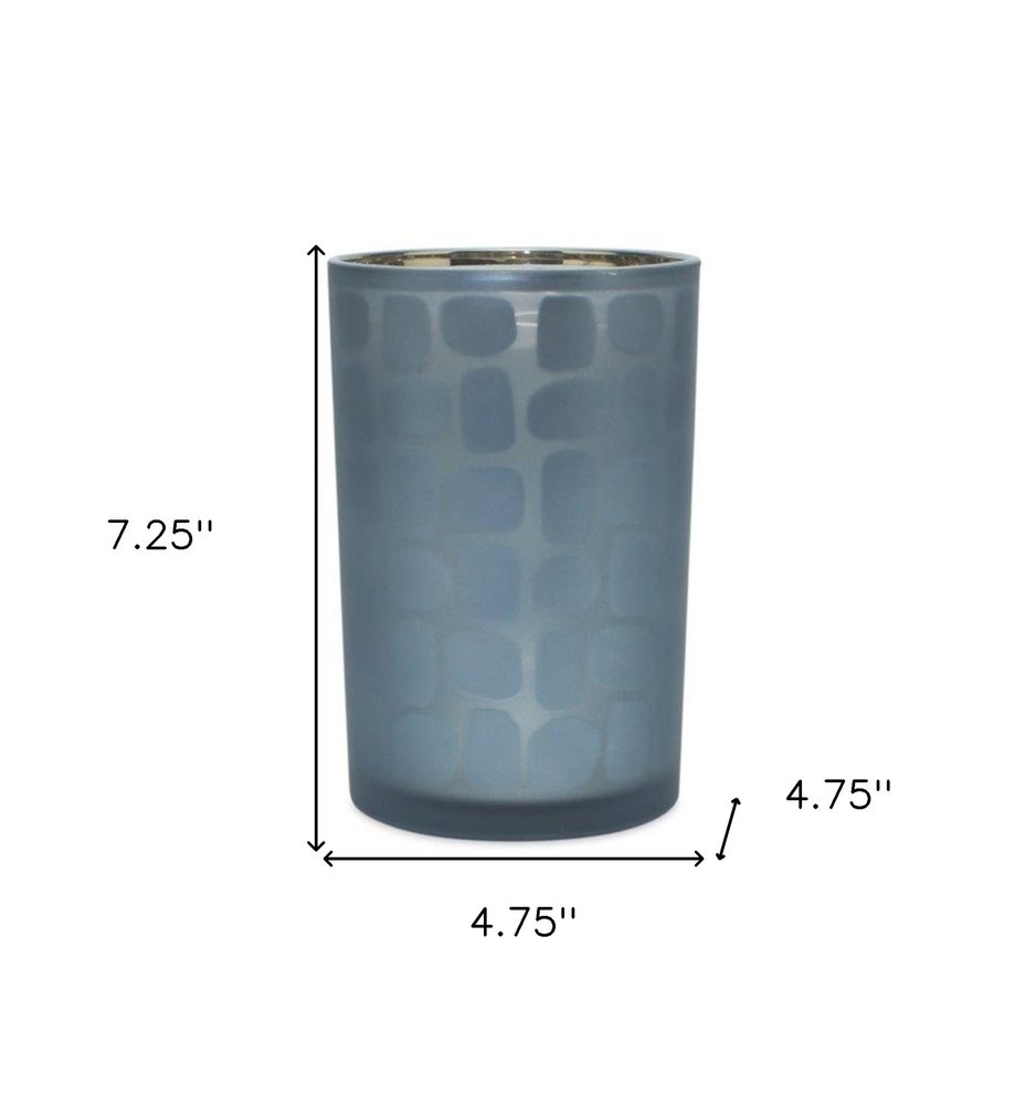 Set of Two Navy Blue Abstract Glass Tabletop Tealight Candle Holders  Warm Home View