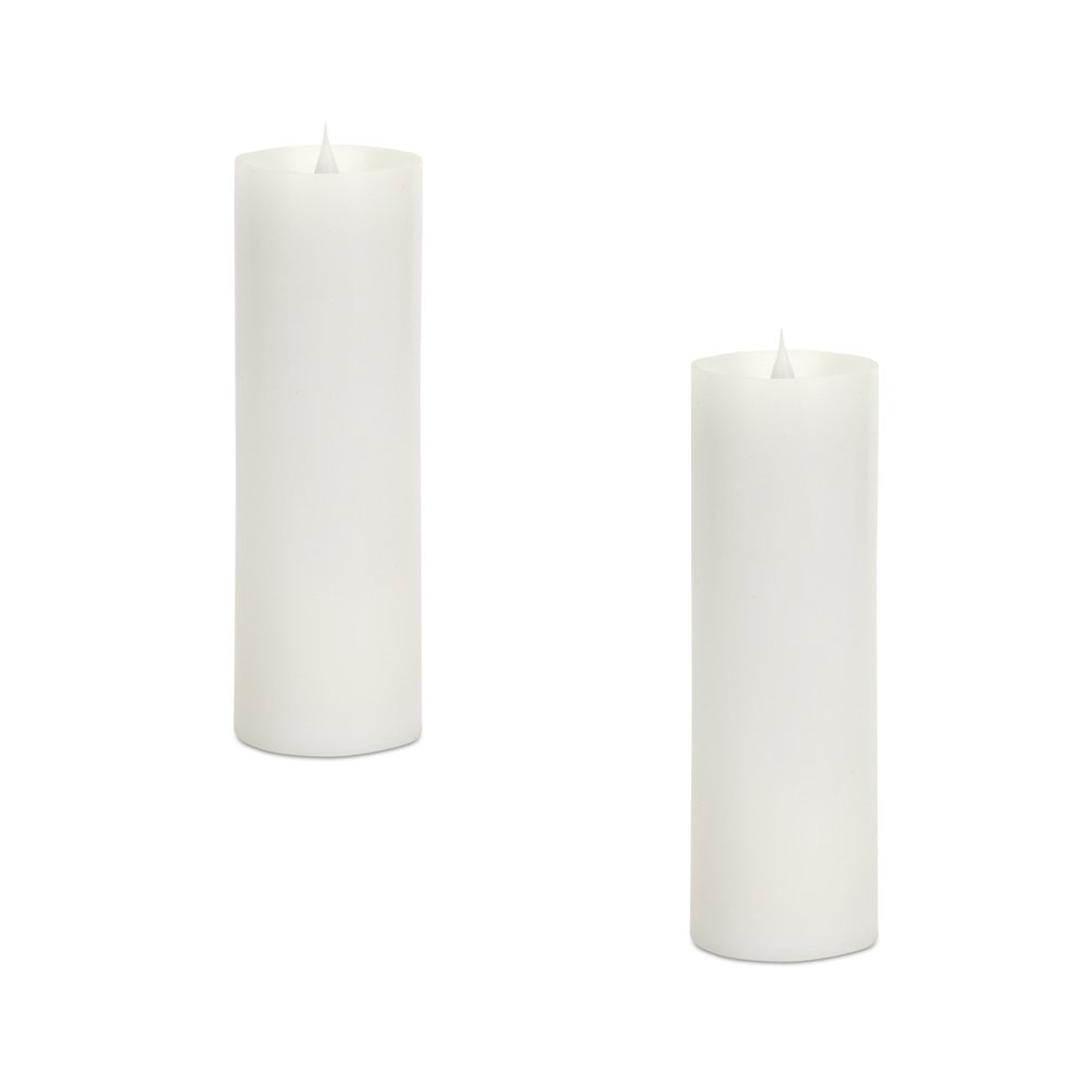 Set of Two White Flameless Pillar Candles  Warm Home View