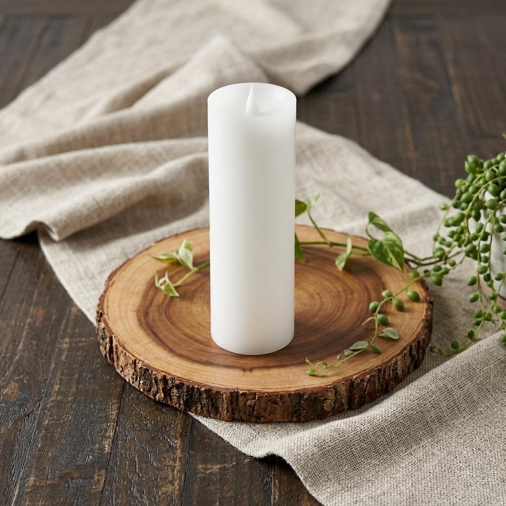 Set of Two White Flameless Pillar Candles  Warm Home View
