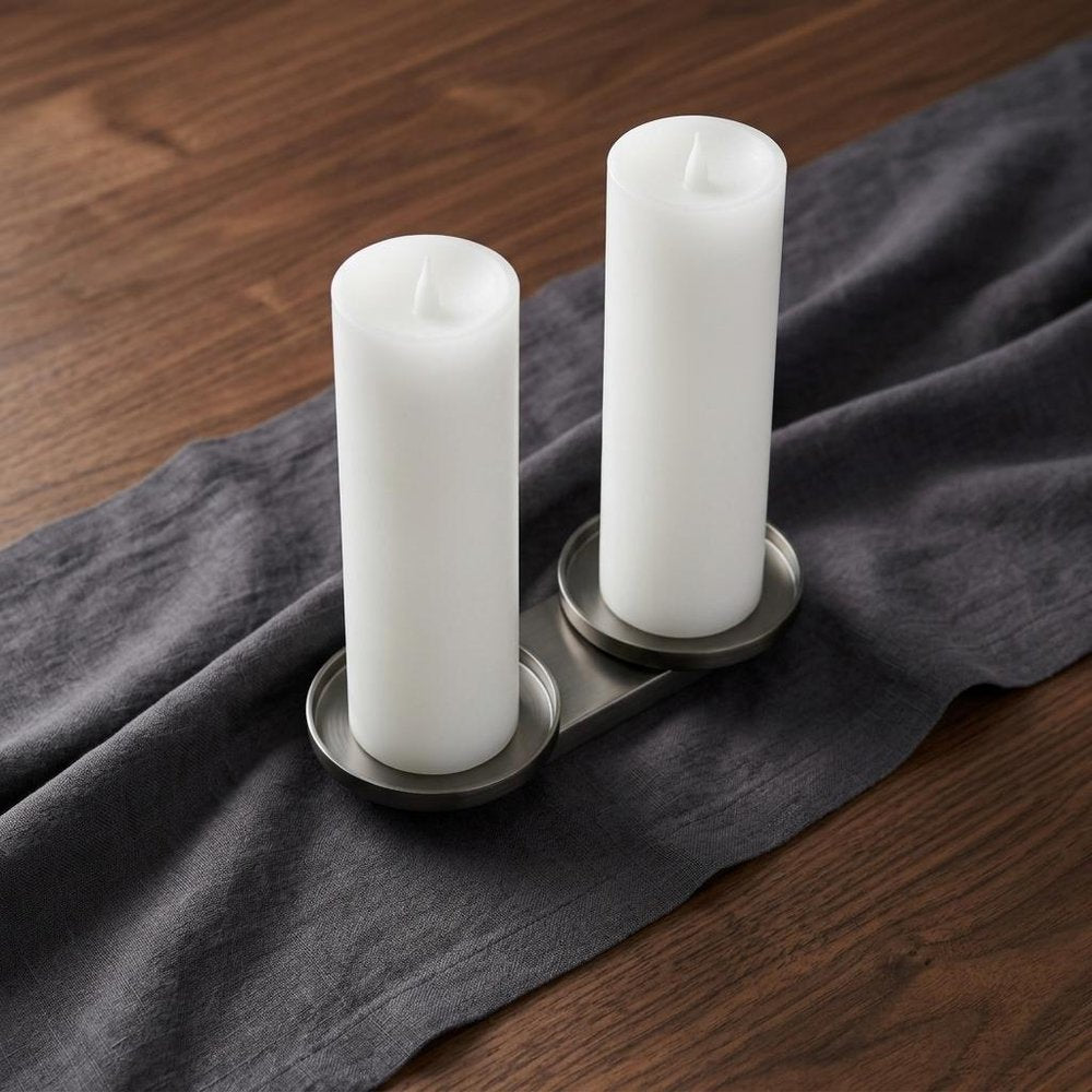 Set of Two White Flameless Pillar Candles  Warm Home View