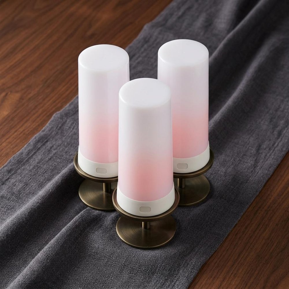 Set of Two White Flameless Pillar Candle  Warm Home View