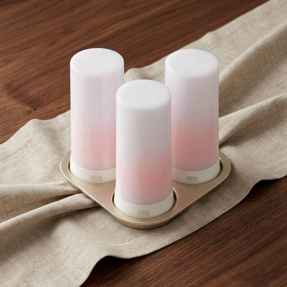Set of Two White Flameless Pillar Candle  Warm Home View