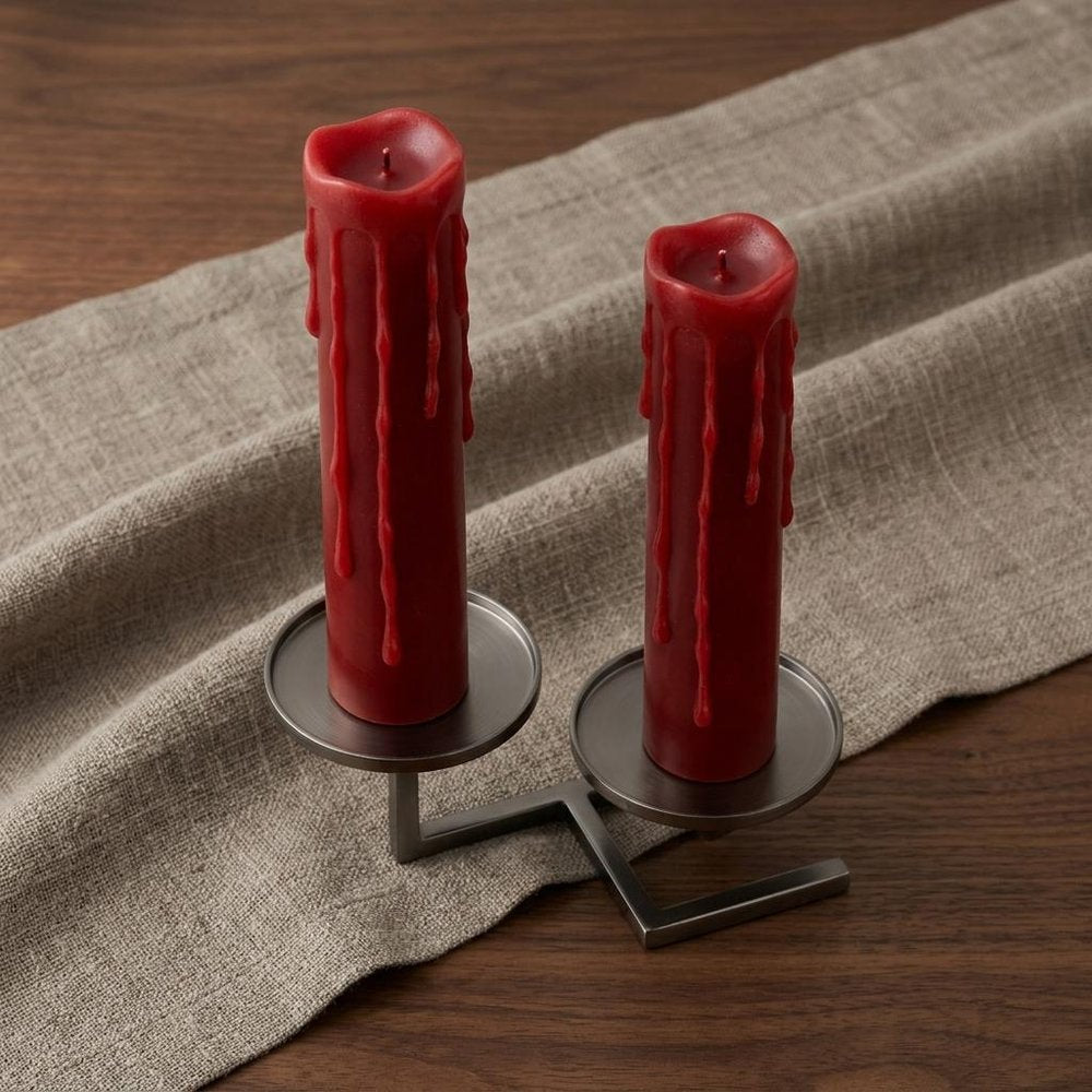 Set of Two Red Flameless Pillar Candle  Warm Home View