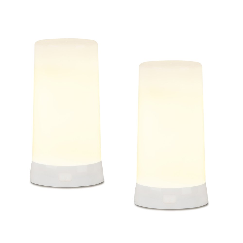 Set of Two White Flameless Pillar Candles  Warm Home View
