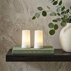 Set of Two White Flameless Pillar Candles  Warm Home View