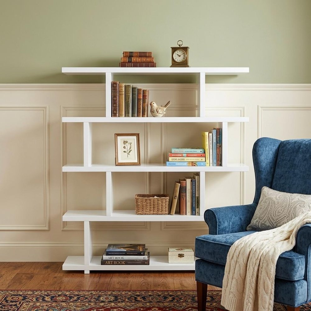 White Wood Five Tier Bookcase  Warm Home View