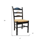 Straw and Black Solid Wood and Rush Ladder Back Dining Side Chair  Warm Home View