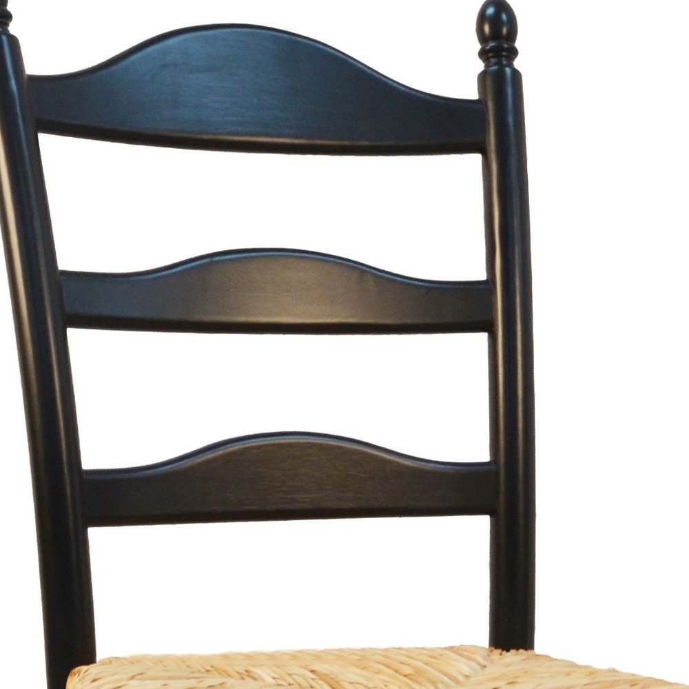 Straw and Black Solid Wood and Rush Ladder Back Dining Side Chair  Warm Home View