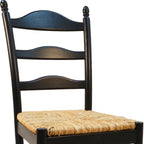Straw and Black Solid Wood and Rush Ladder Back Dining Side Chair  Warm Home View
