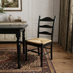 Straw and Black Solid Wood and Rush Ladder Back Dining Side Chair  Warm Home View